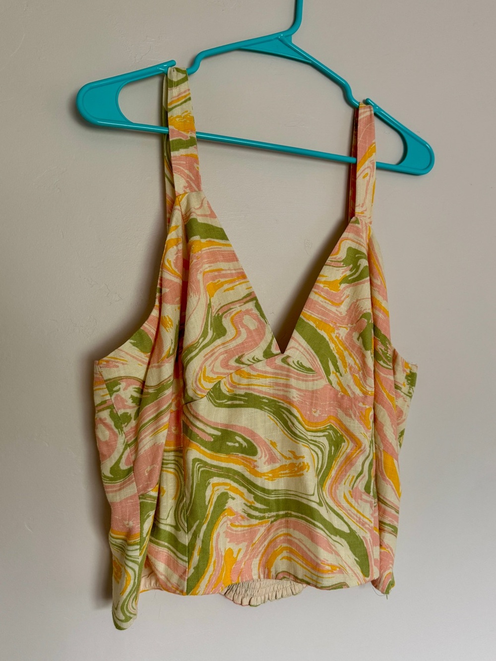 Lost + Wander Swirl Print V-Neck in Pink, Green & Yellow